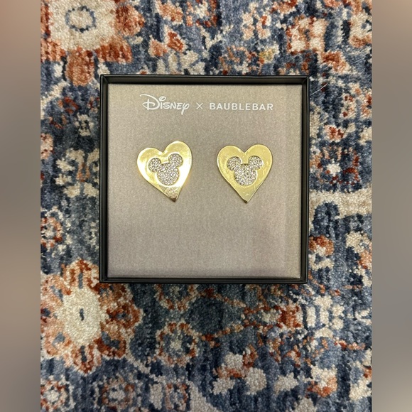 Brand New Disney X Baublebar Mickey Mouse Gold Heart Stud Earrings - Picture 1 of 3